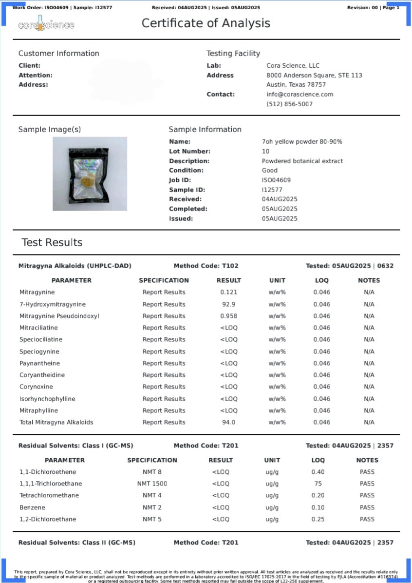 92.9 % TAB WORLD THAI 🔥 7-hydroxymitragynine (Full lab results with residuals)